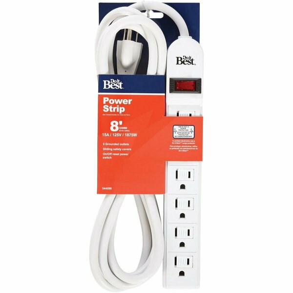 All-Source Extra Reach 6-Outlet White Power Strip with 8 Ft. Cord LTS-6H